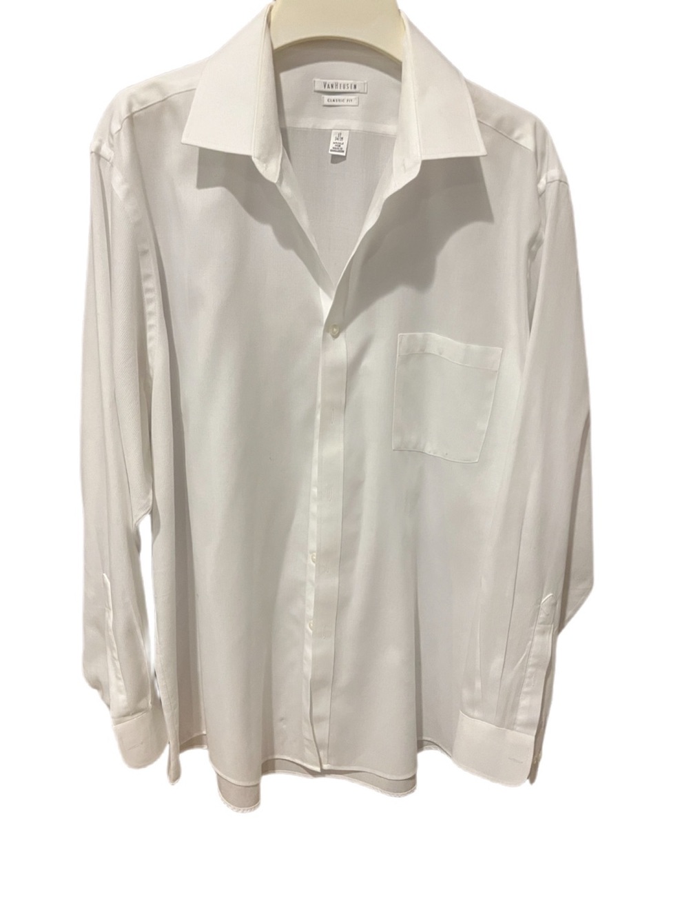 Van Heusen White Men's Long Sleeve Dress Shirt with Chest Pocket - Wrinkle Free